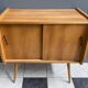 1960s blond wood wardrobe with 2 sliding doors