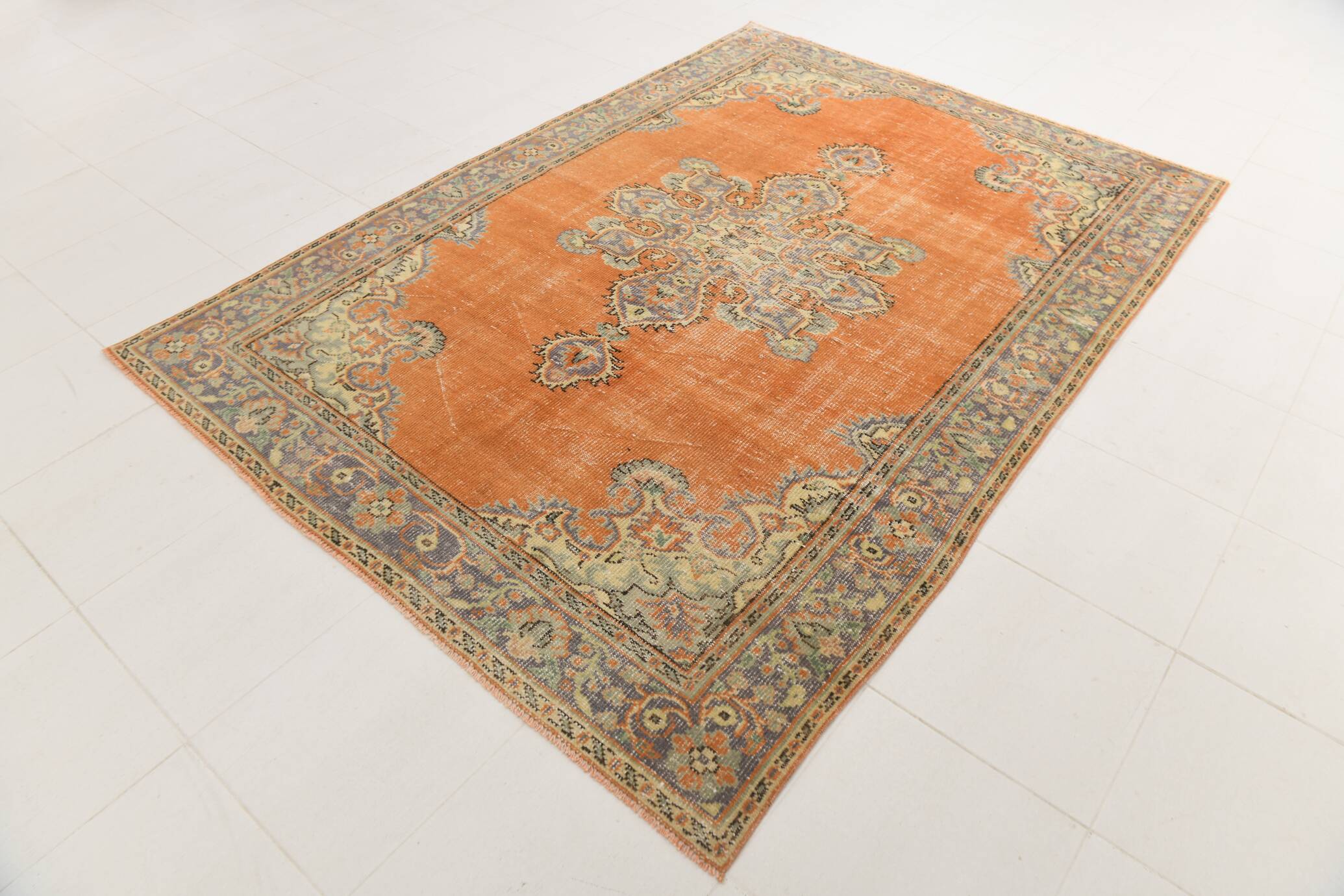6x8 Brunt Orange & Beige Aesthetic Vintage Rug, 188x262Cm