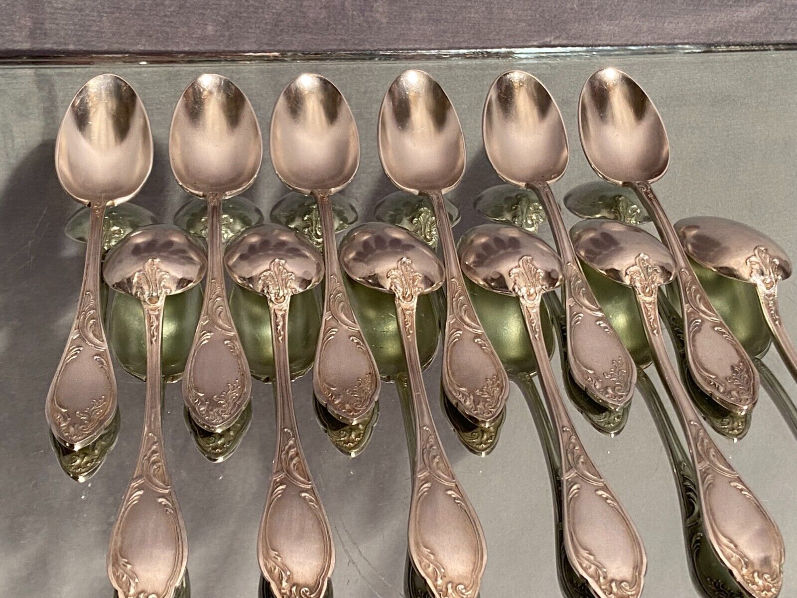 Suite of 12 small silver metal spoons in Louis XV style