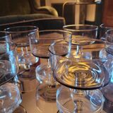 Set of 8 smoked and clear glass cups from the 70s, 80s.