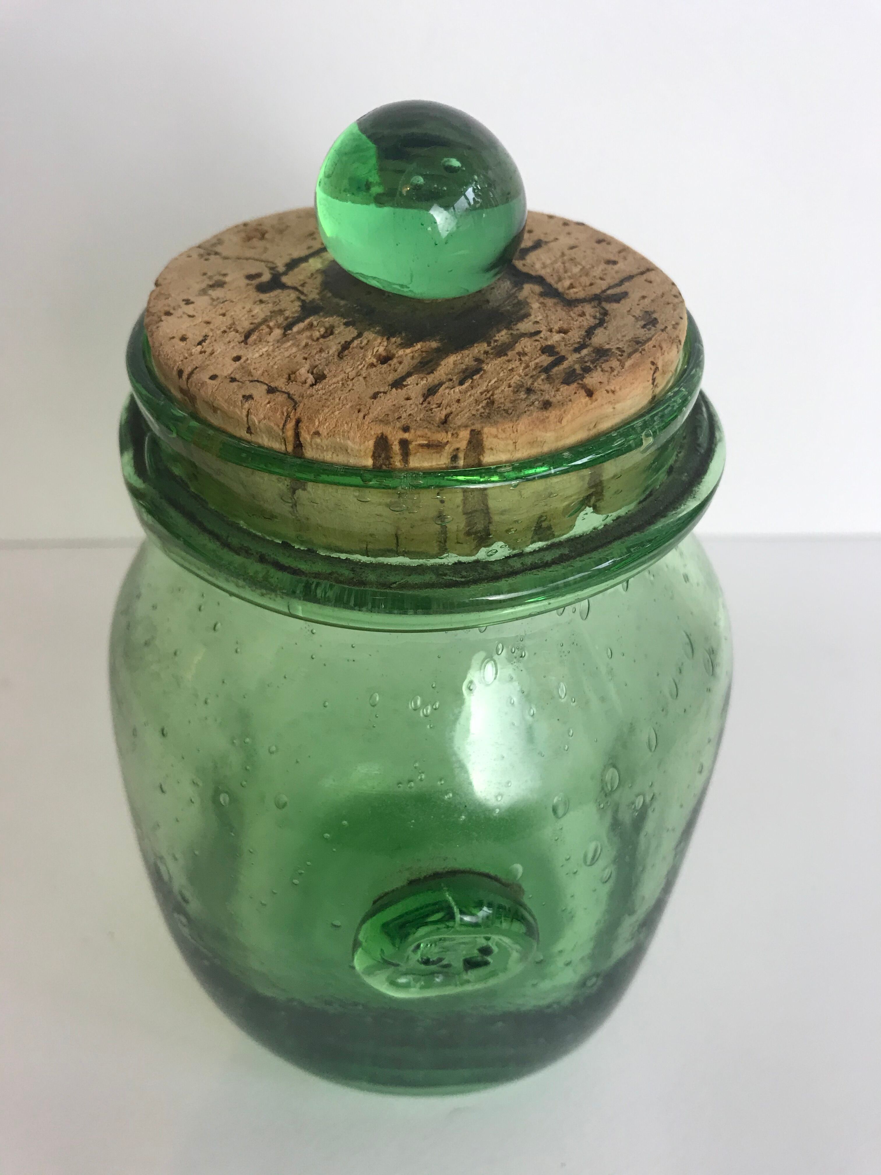 Green blown glass biot jar