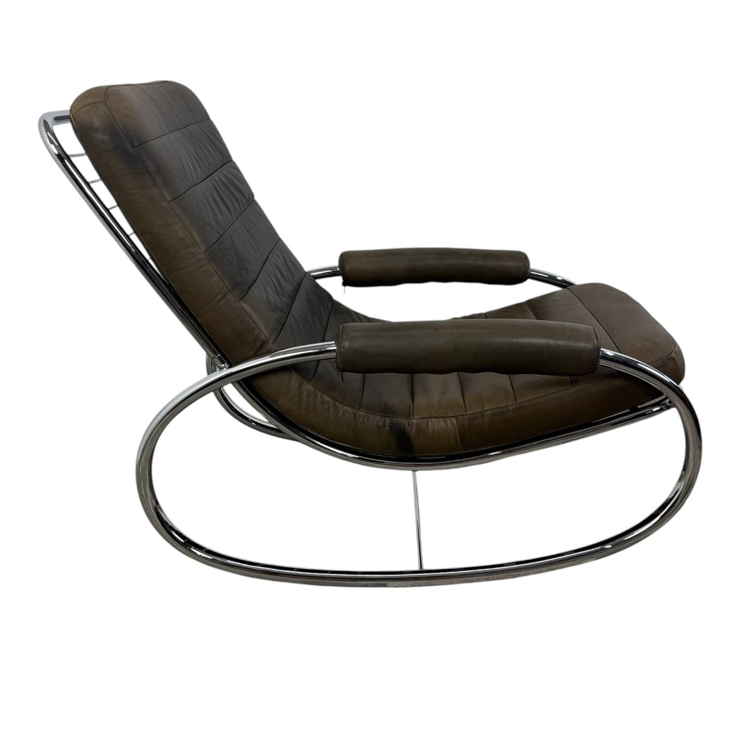 Bauhaus rocking chaise longue in vintage leather and chrome