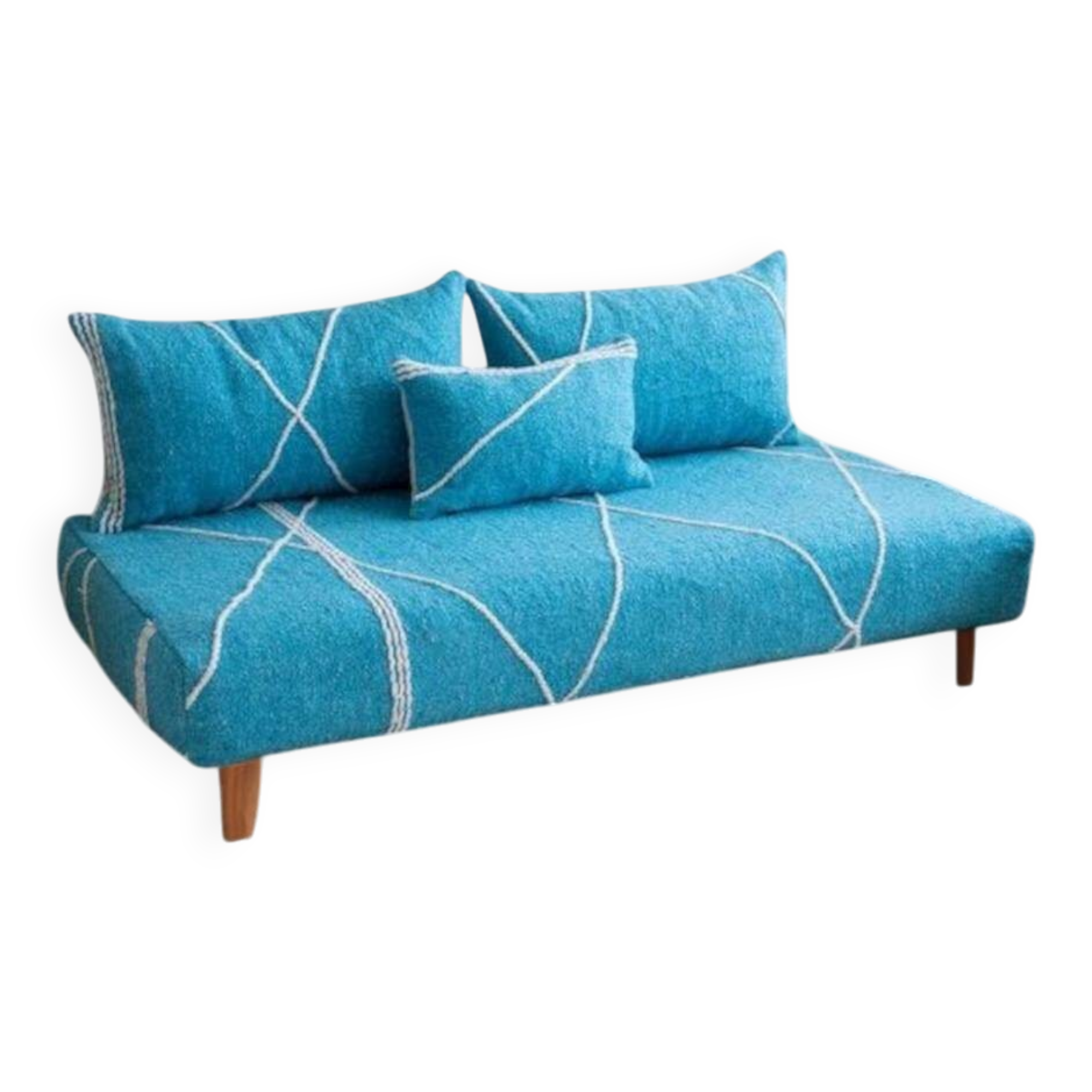 Sky Serenity – Moroccan Znafi Floor Lounge in Sky Blue - Handwoven Bejaad
