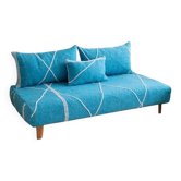 Sky Serenity – Moroccan Znafi Floor Lounge in Sky Blue - Handwoven Bejaad