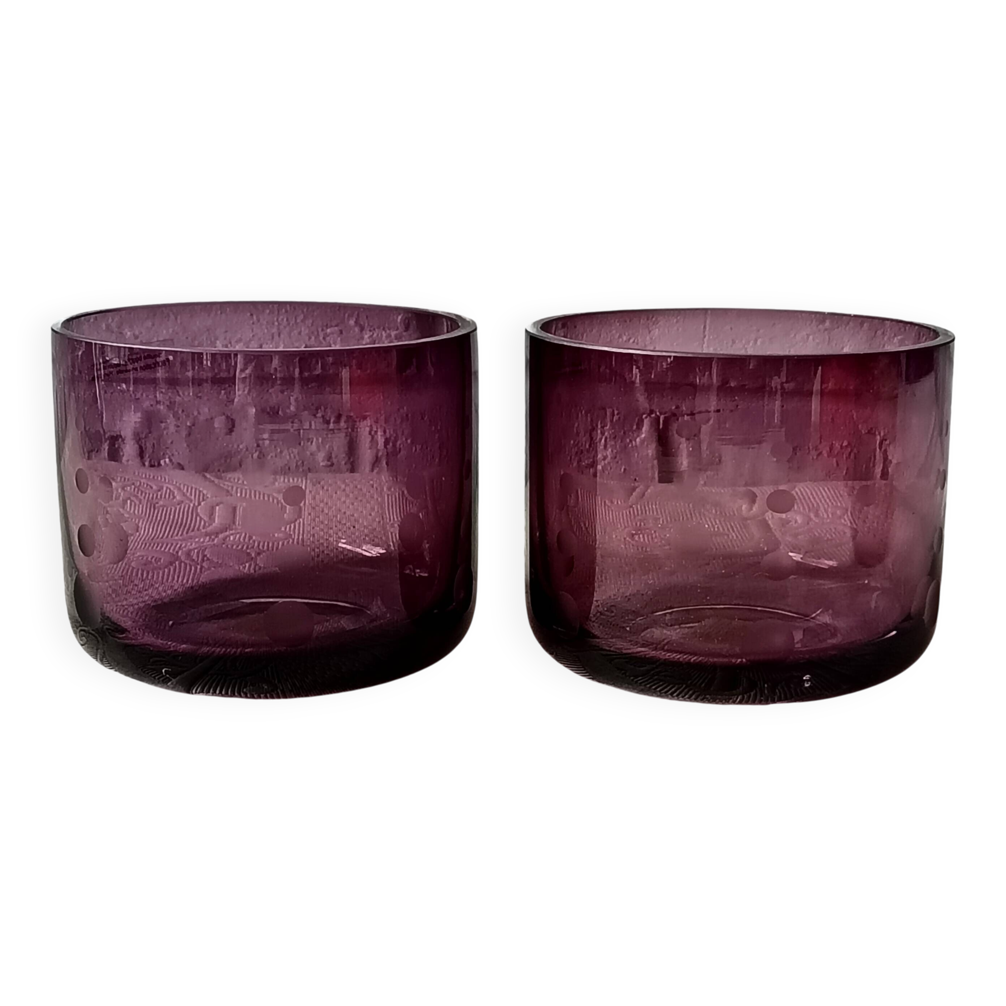 2 large vintage amethyst glass votive candle holders, France, Mikasa mouth-blown