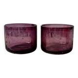 2 large vintage amethyst glass votive candle holders, France, Mikasa mouth-blown