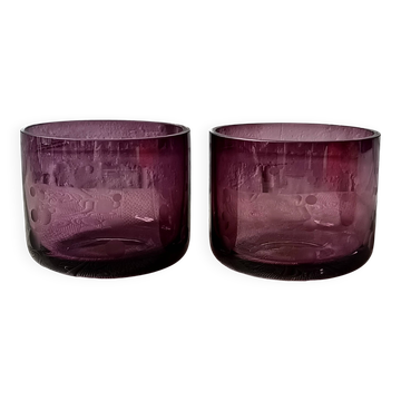 2 large vintage amethyst glass votive candle holders, France, Mikasa mouth-blown