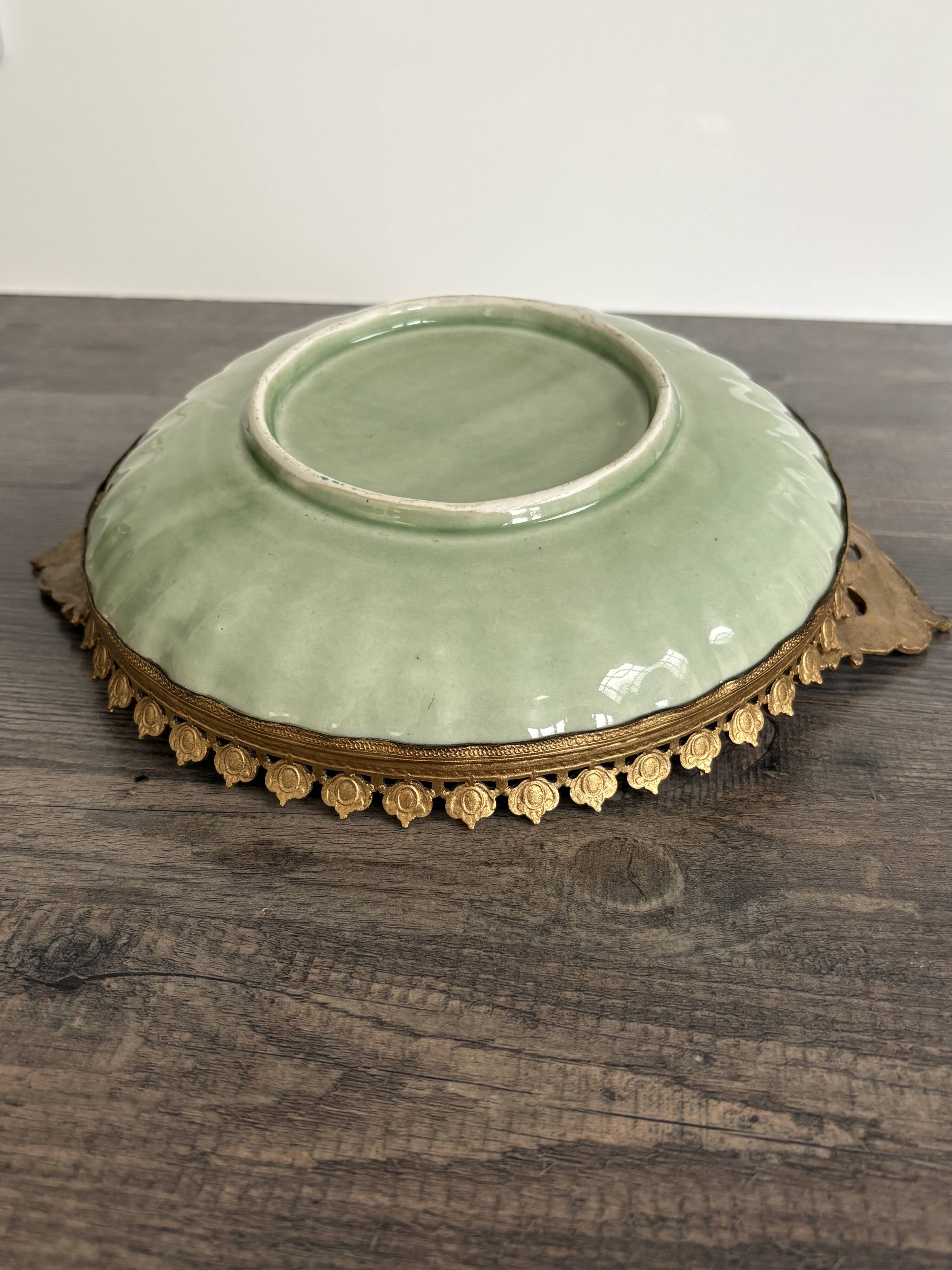 Antique celadon porcelain bowl mounted in gilded bronze, 19th century.