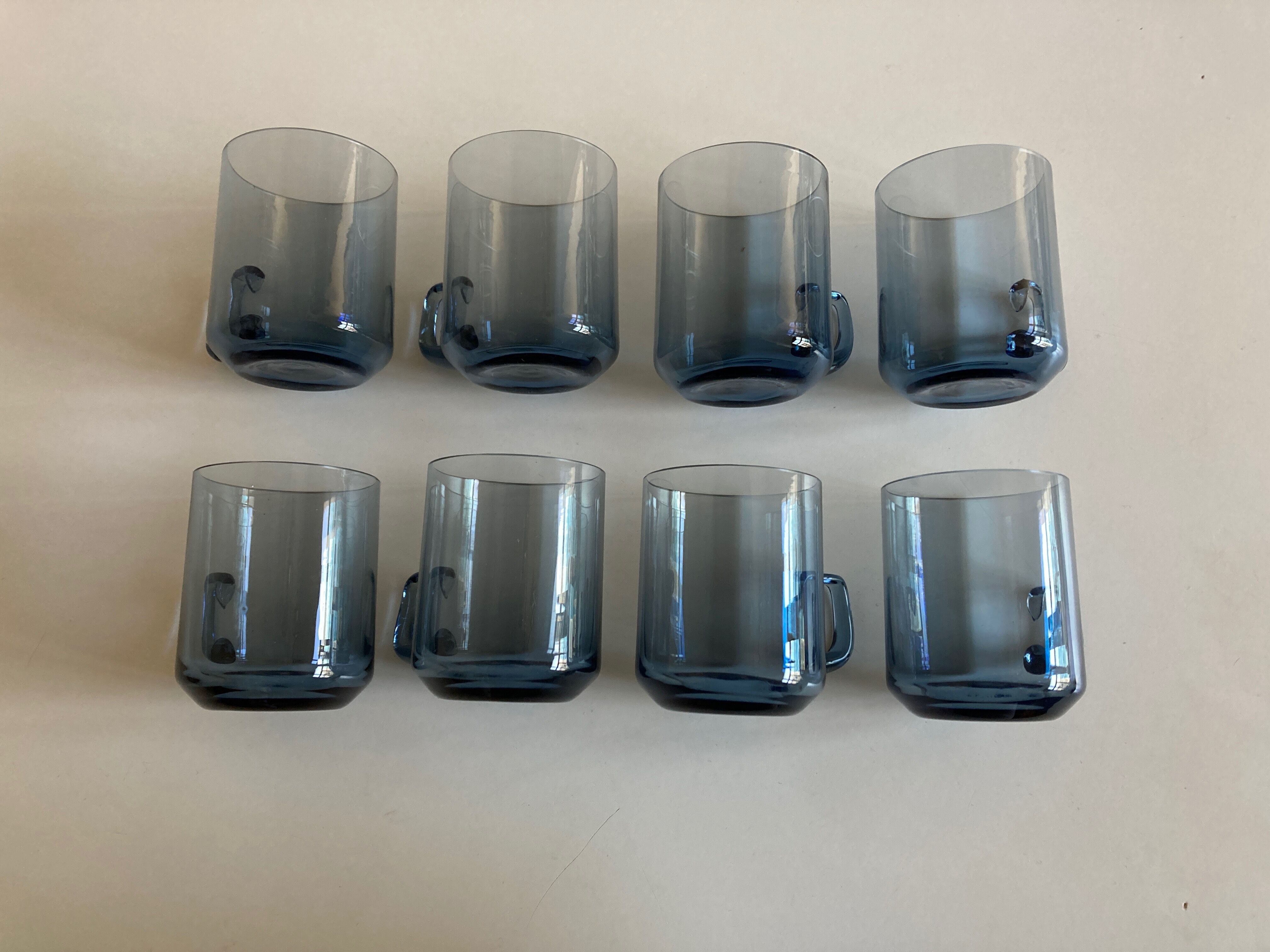 Set of 8 glasses Scandinavian cups Denby-Milnor mid century modern ice blue