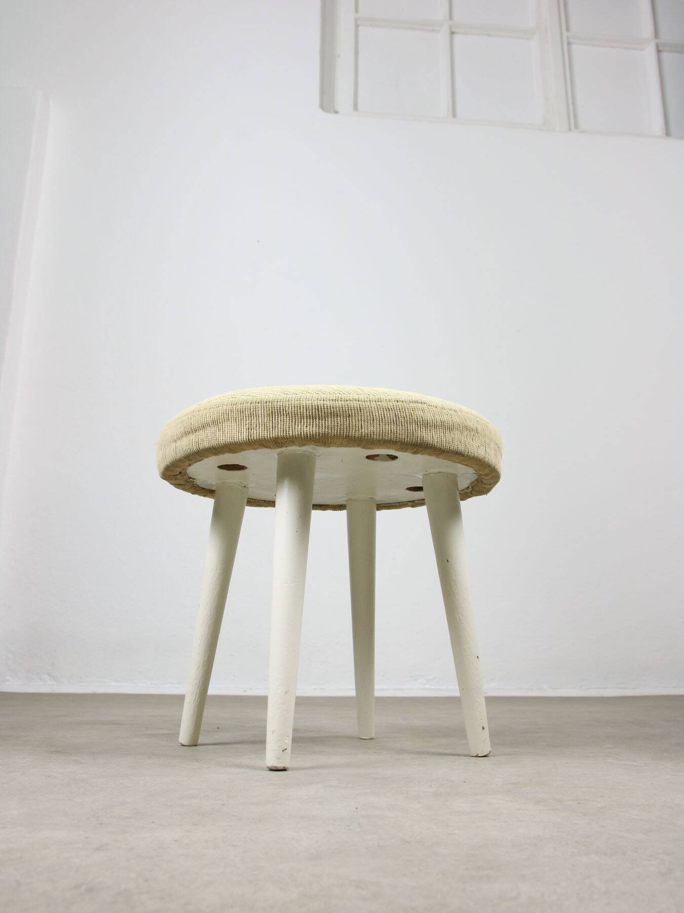 Vintage Italian Stool in Beige Fabric, 80s