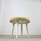 Tabouret vintage italien en tissu beige, années 80