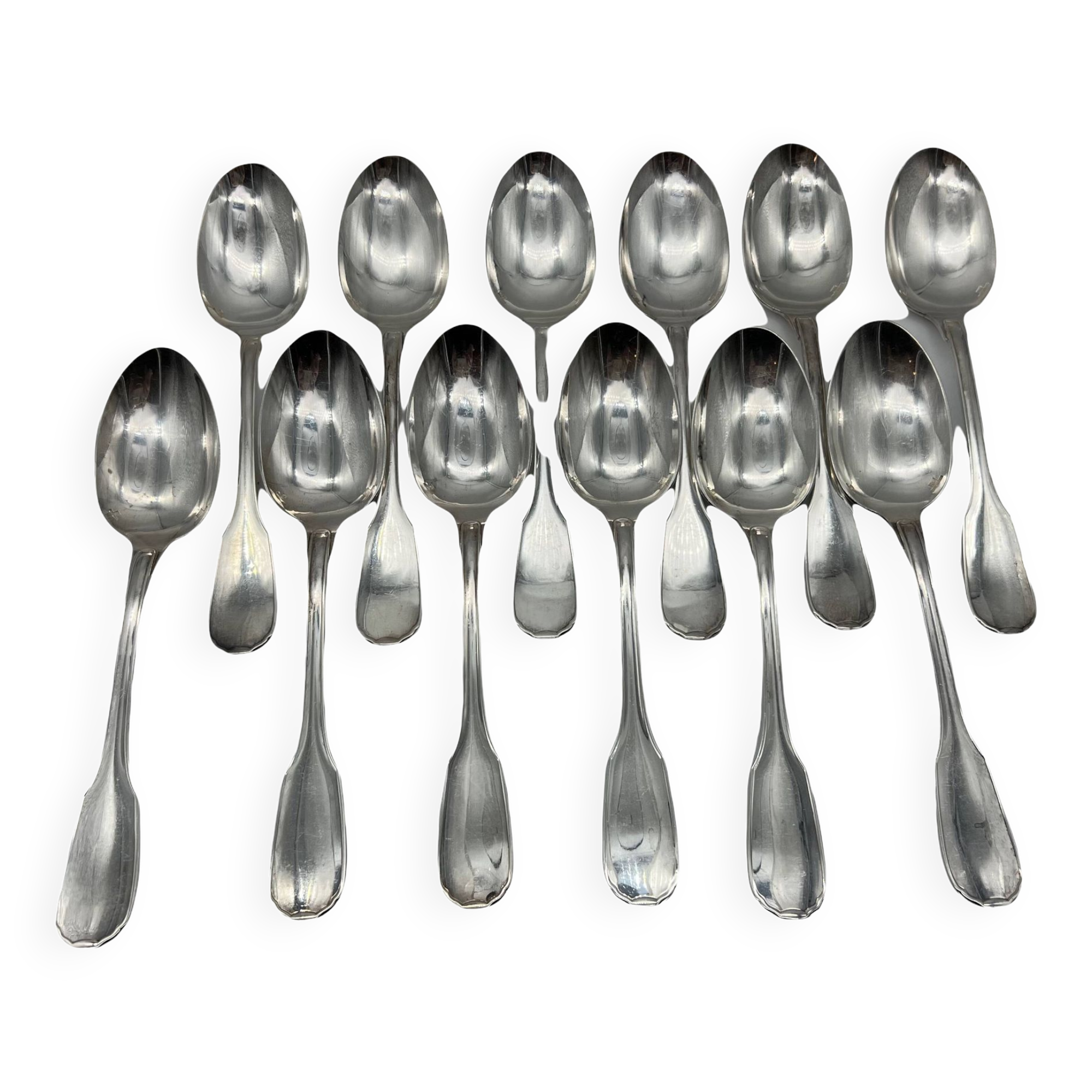 12 large Christofle spoons, Versailles model, silver plated metal