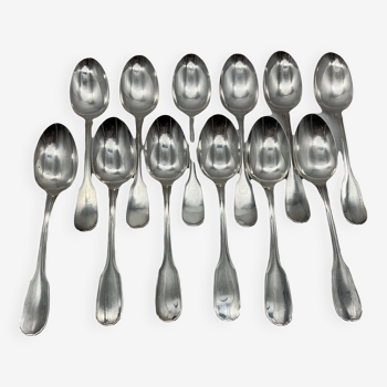 12 large Christofle spoons, Versailles model, silver plated metal