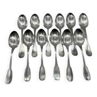 12 large Christofle spoons, Versailles model, silver plated metal