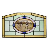 Art Deco Stained Glass Panel Depicting Runners in Motion, Belgium ca. 1910