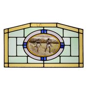 Art Deco Stained Glass Panel Depicting Runners in Motion, Belgium ca. 1910