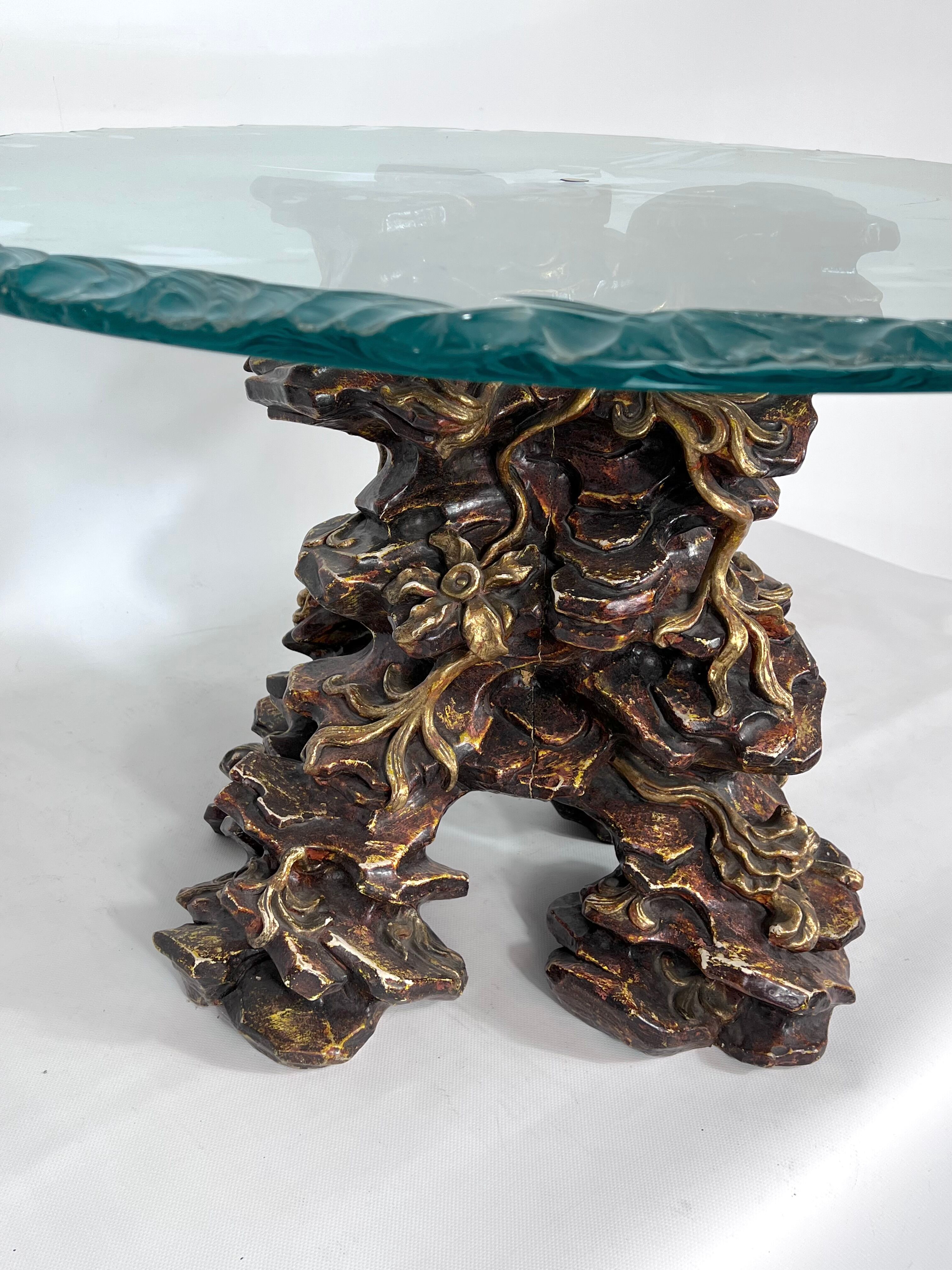 Vintage Italian wood and glass coffee table from 70s