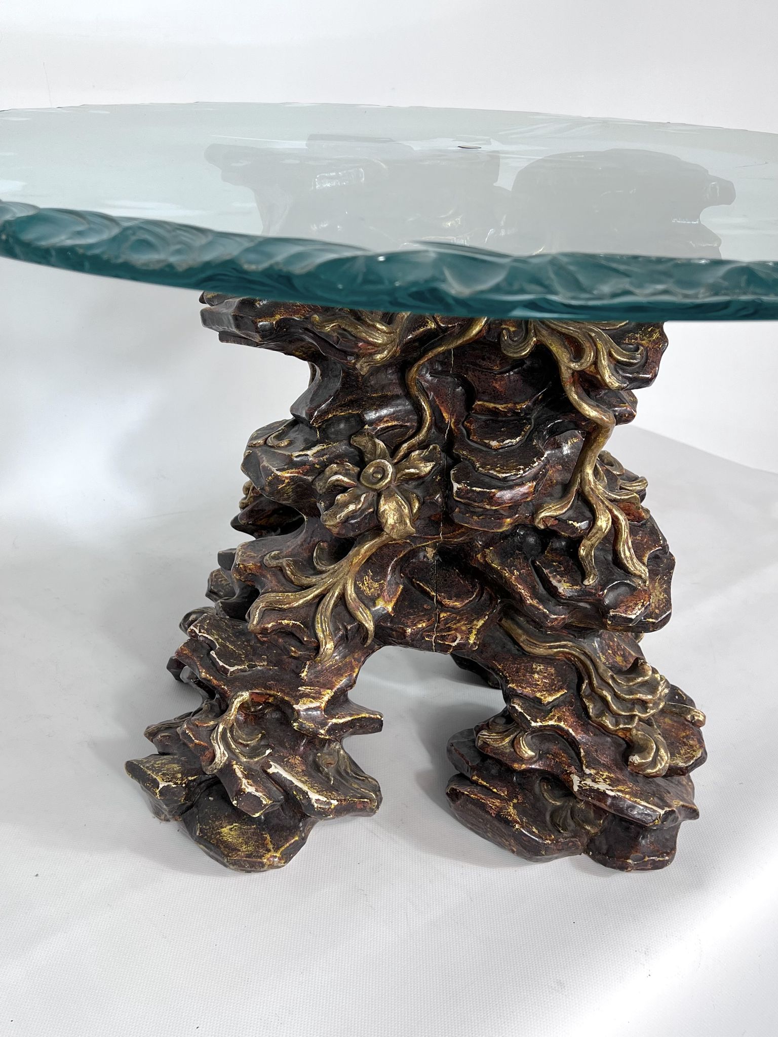 Vintage Italian wood and glass coffee table from 70s