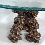 Vintage Italian wood and glass coffee table from 70s