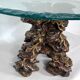 Vintage Italian wood and glass coffee table from 70s
