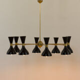 8 arms Italian chandelier with diabolo shades in Stilnovo style