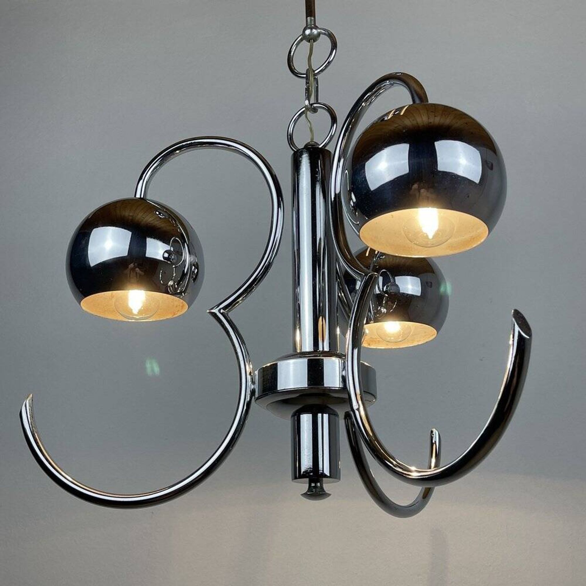 Vintage mid-century eye pendant lamp, Silver, Italy, 1970s