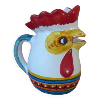 Small Deruta ceramic rooster-shaped milk jug, Vintage Italy ceramic rooster creamer