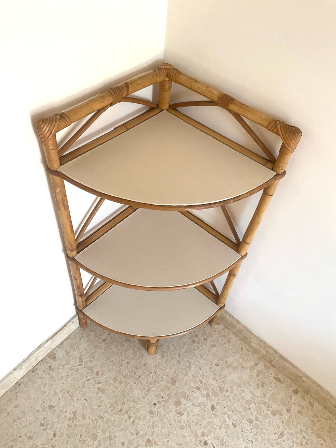 Vintage bamboo corner shelf
