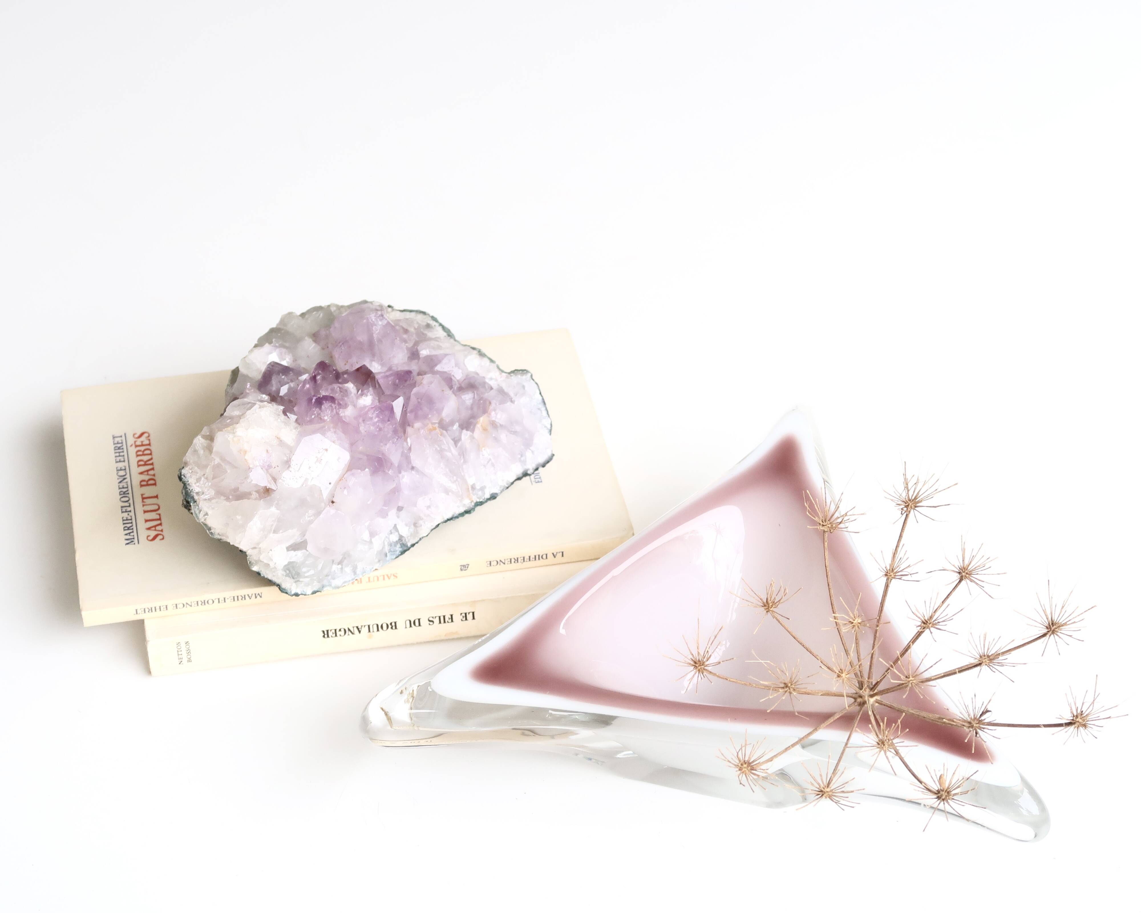 Murano empty pocket ashtray in white and pink glass, 1970s