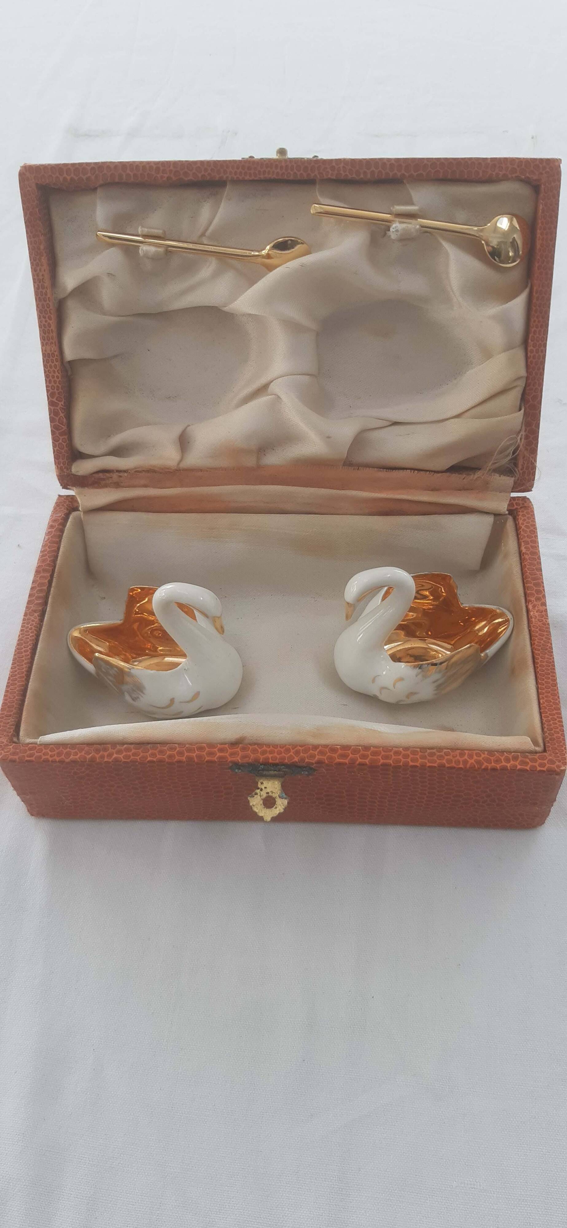 Pair of 2 old Limoges porcelain salt cellars