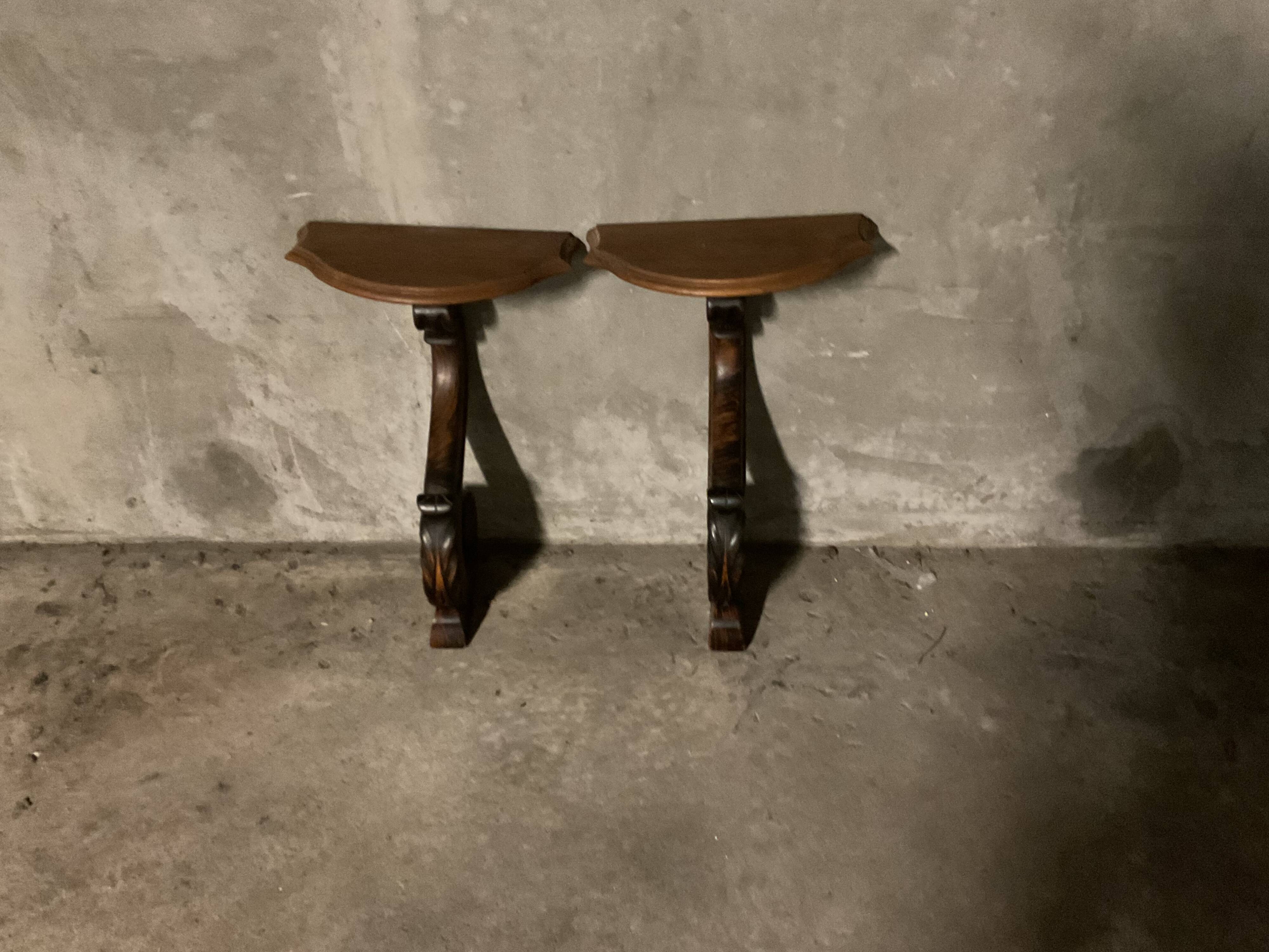 Pair of solid walnut wall consoles Napoleon III 19th century