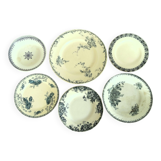 6 Antique Plates. French Ironstone Transferware. Collection of Late 1800s Antique Plates.