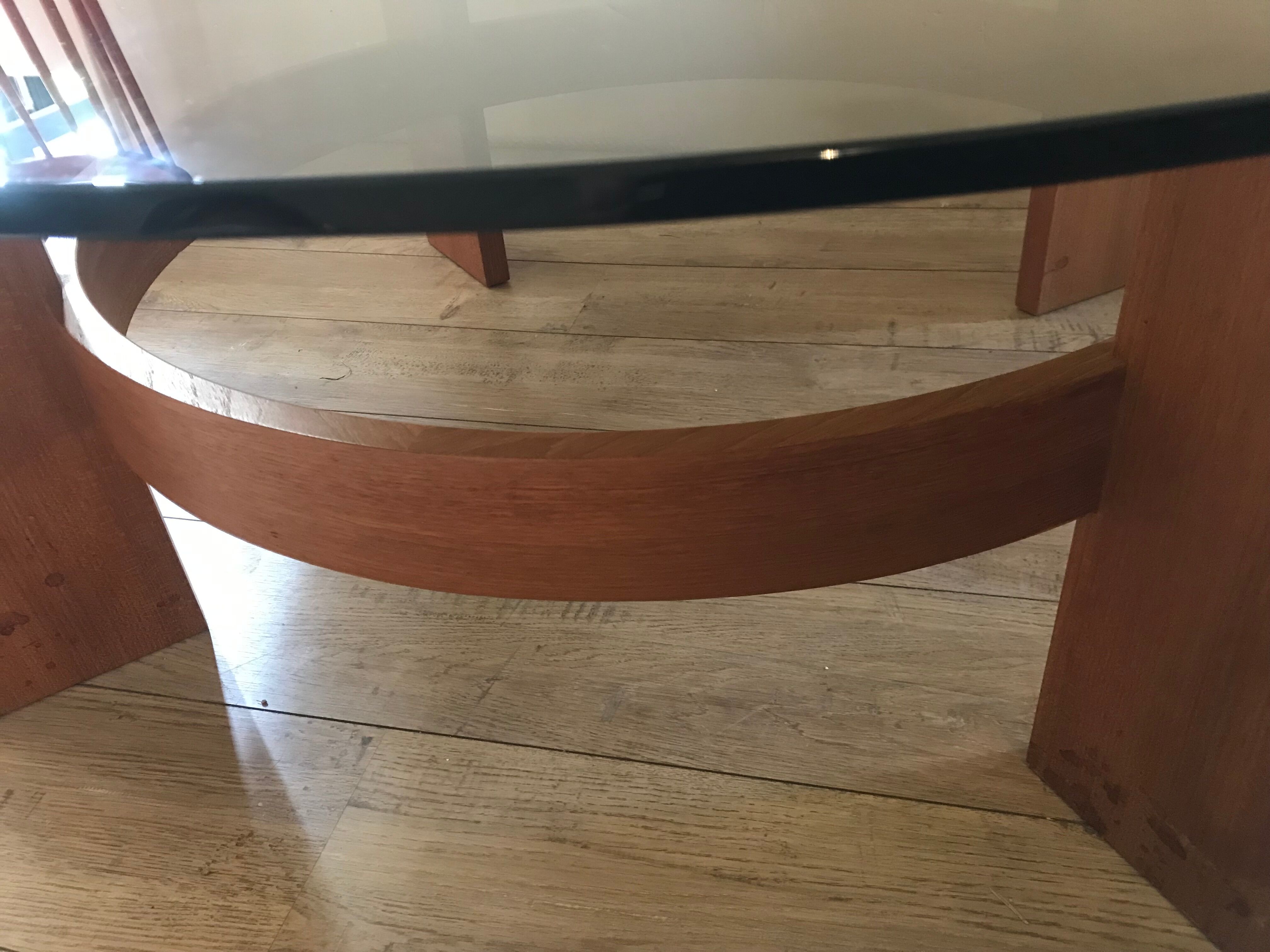 Vintage Danish teak coffee table and smoked glass