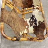 Banquette cuir rotin 1970