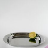Plat rectangulaire en inox, bords arrondis Design, 1970