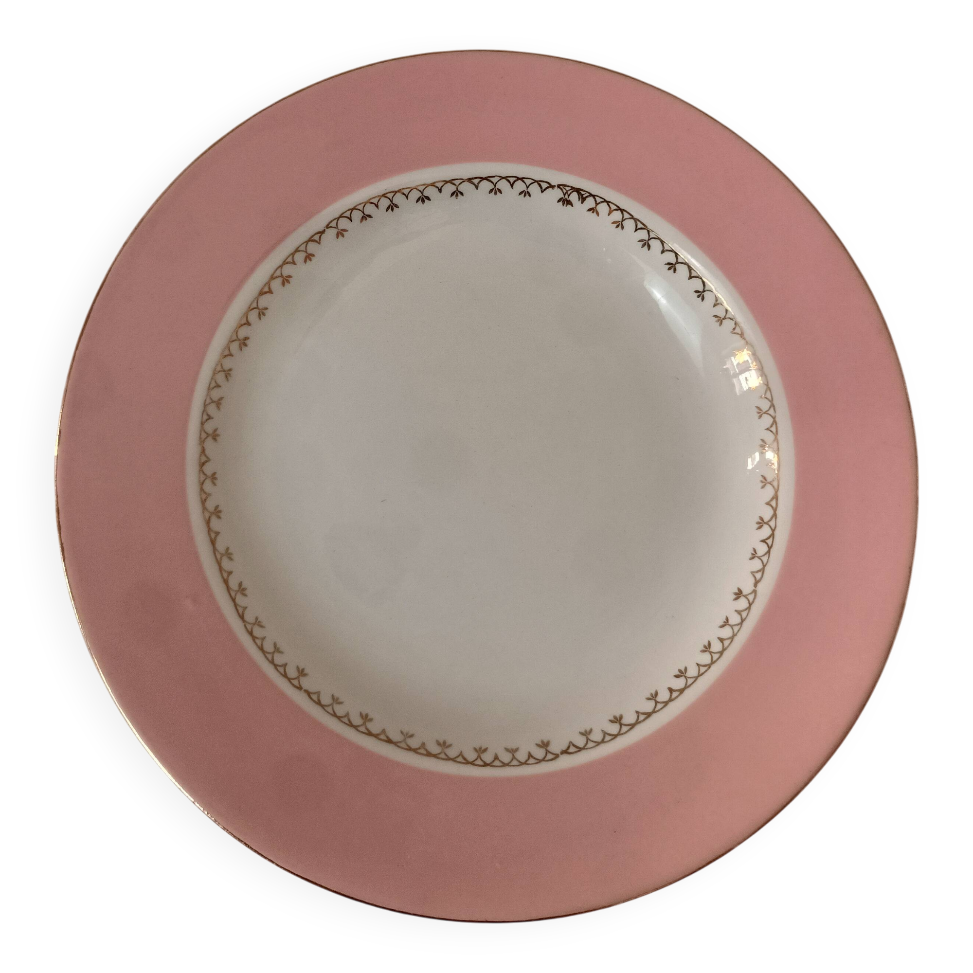 Assiette rose liseré doré L'amandinoise