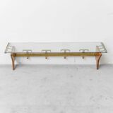 Wall coat rack in wood and glass, 1950s vintage modernism