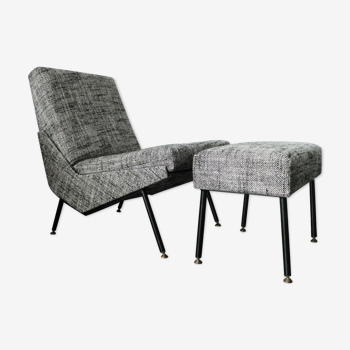 Fauteuil et ottoman design Paul Geoffroy, France, 1960