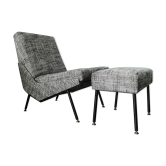 Fauteuil et ottoman design Paul Geoffroy, France, 1960