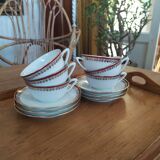 6 Pillivuyt pink and gold porcelain coffee cups