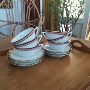 6 Pillivuyt pink and gold porcelain coffee cups