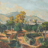 Impressionist Signed Mediterranean Landscape with a View of a River and Mountains