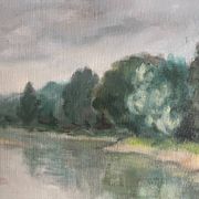 Tableau HST "Tree-lined riverbank" signed early 20th century