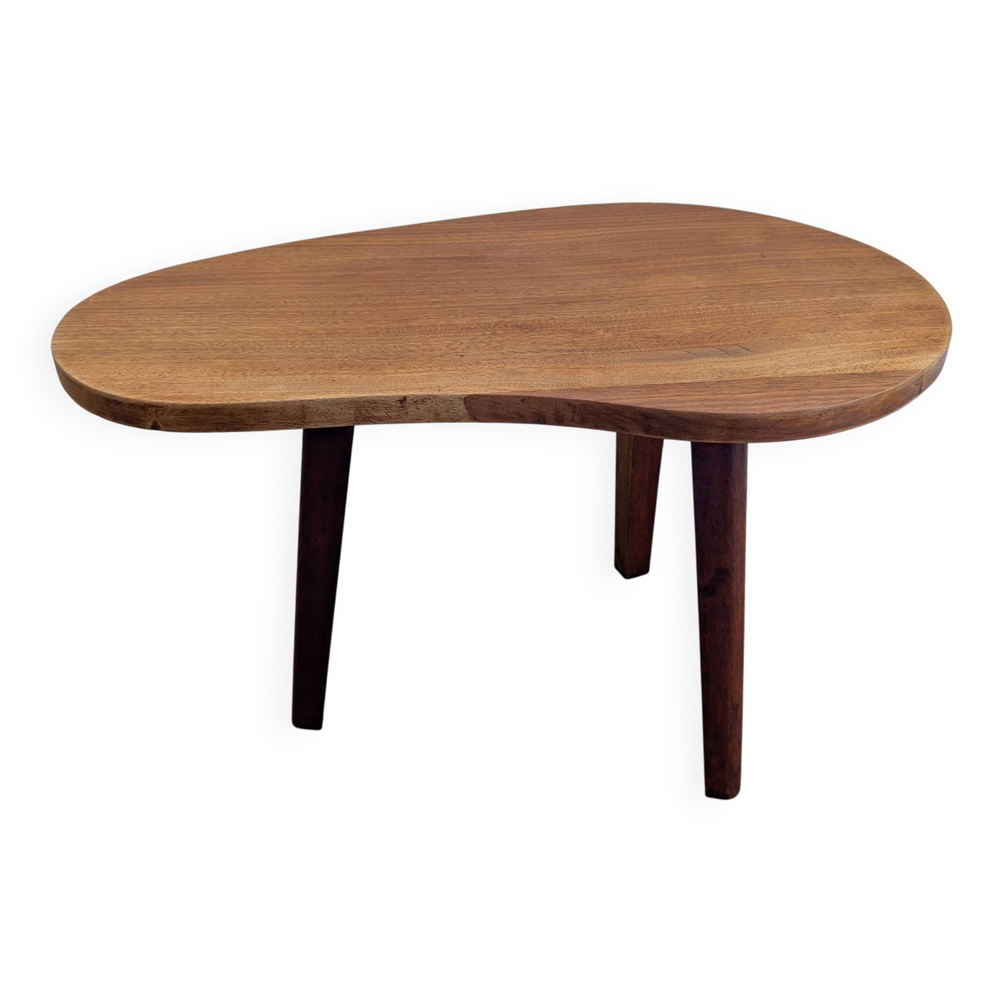 Restored vintage varnished wood bean-shaped tripod table