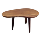 Restored vintage varnished wood bean-shaped tripod table