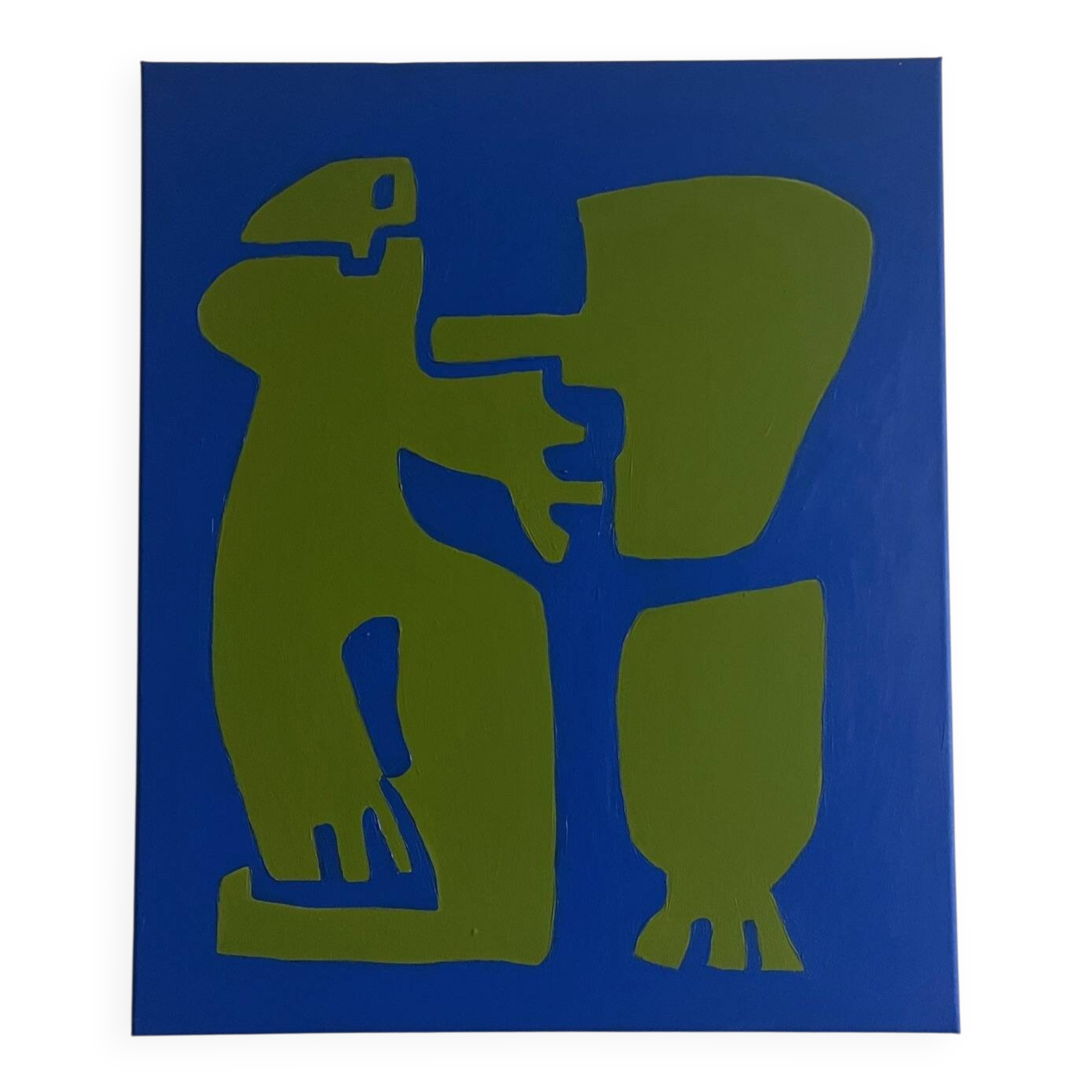 Original cubist canvas painting "happy blue men" by Bodasca