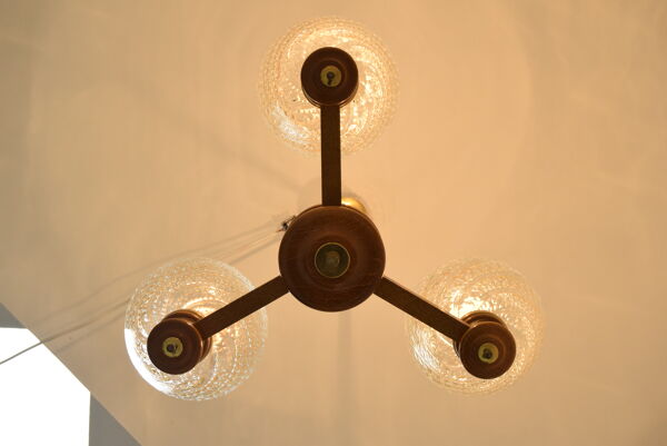 Lustre en bois du milieu du siècle années 1970