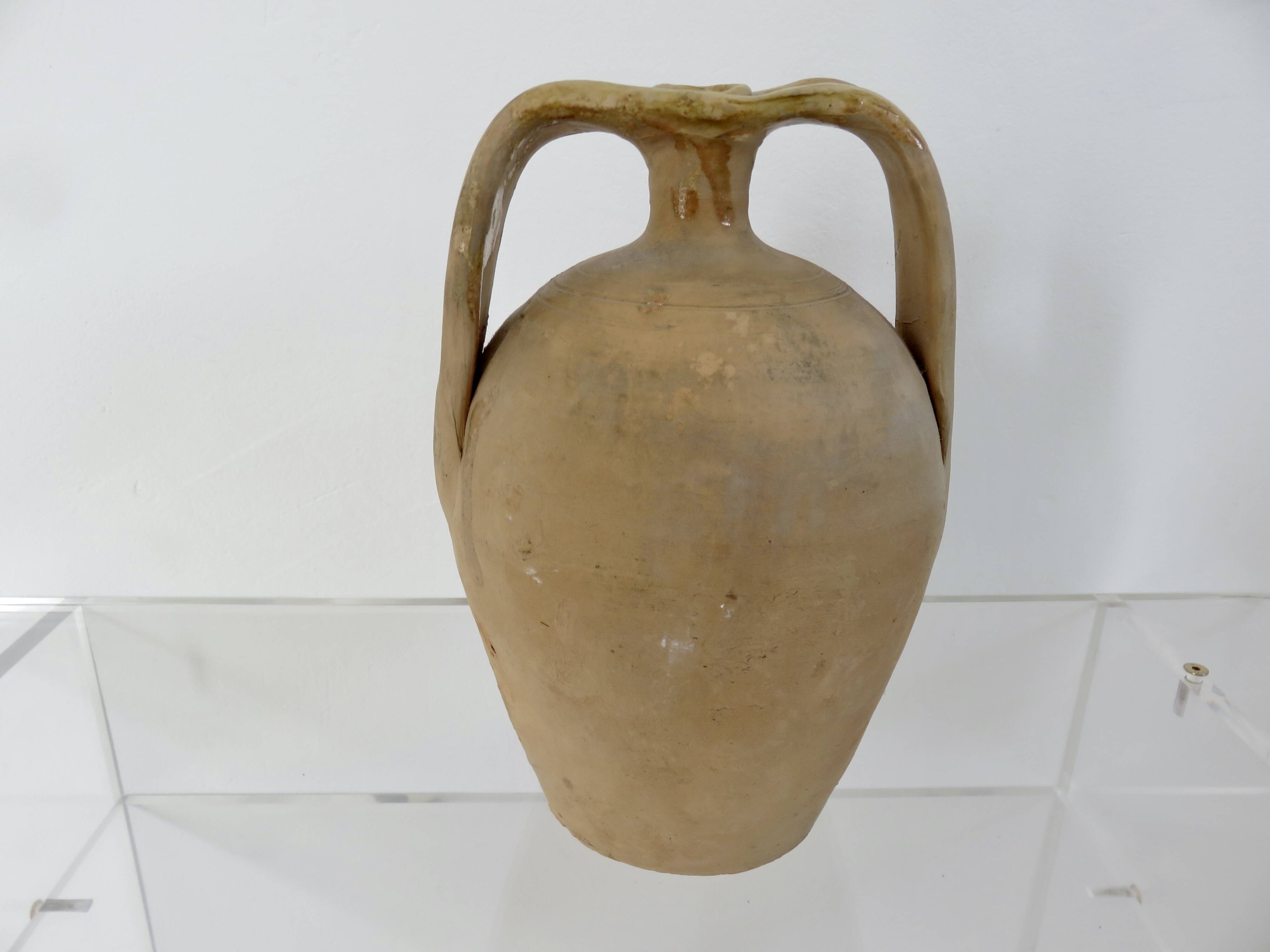 Jar, amphora, vase, in terracotta with handles, southern France, 1950