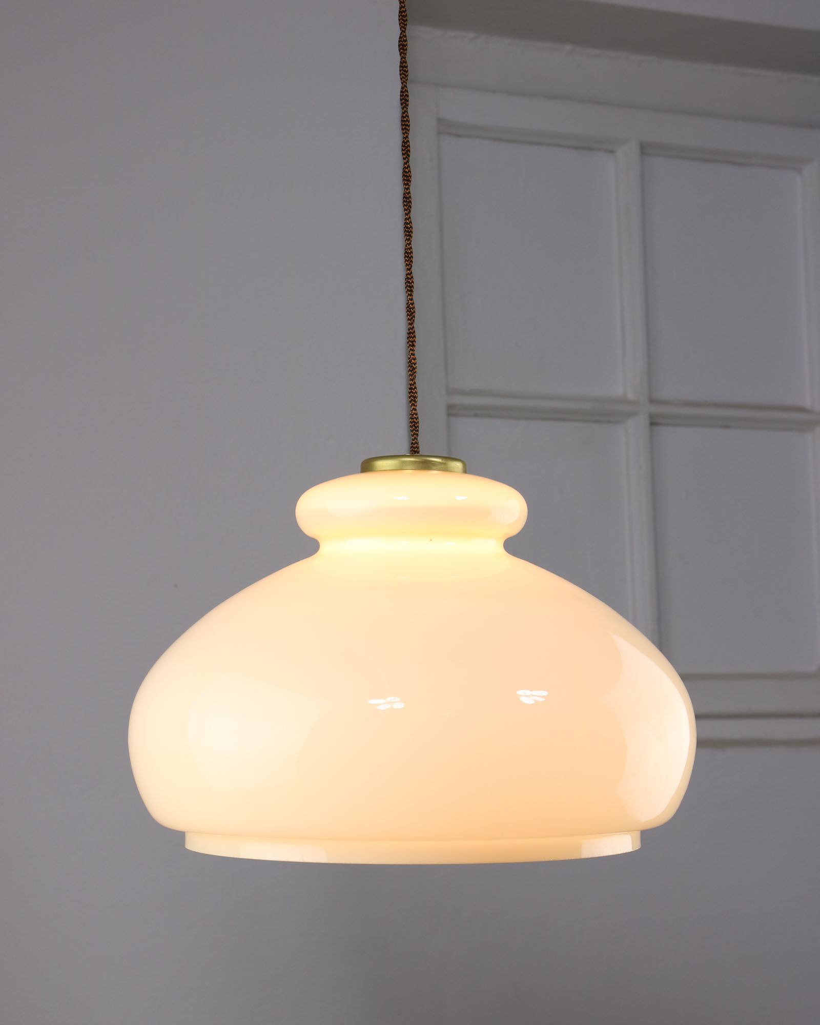 Mid-century Yellow Glass & Brass Pendant Lamp