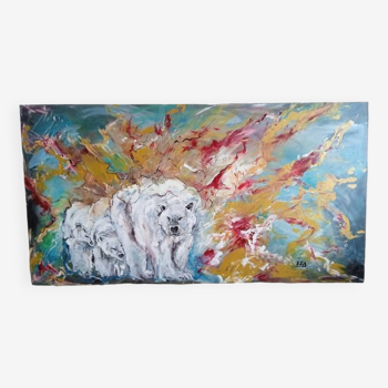 Tableau 145cm Acrylique sur panneau surrealisme ours blanc